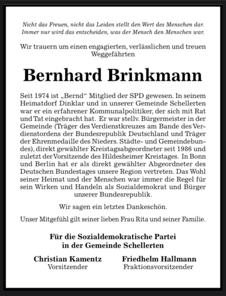Traueranzeige Bernhard Brinkmann